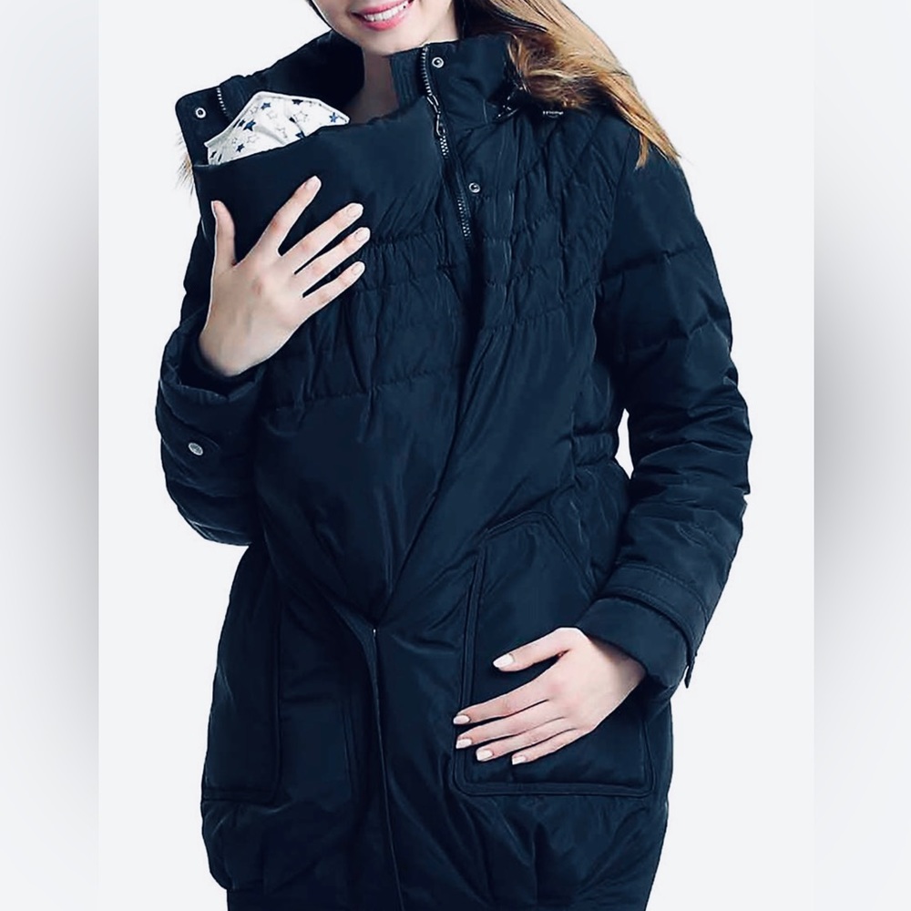 NWT KIMI & KAI Maternity Arlo Convertible Baby Wearing Down Coat Size: S navy